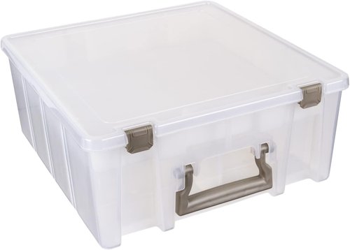 ArtBin Super Satchel Double Deep - Portable Arts & Crafts Storage Container with Lift-Out Tray & Removable Dividers, Clear