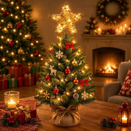 6 Inch Rustic Christmas Tree Topper with LED Light - Farmhouse Star Decor