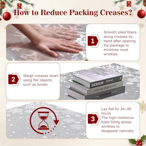 Grey Christmas Snowflake Entrance Rug 2x3 Indoor Door Mat, Non-Slip Cushioned