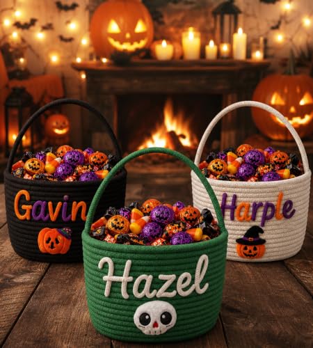 Personalised Halloween Basket with Name for Kids - Single-Hand Design