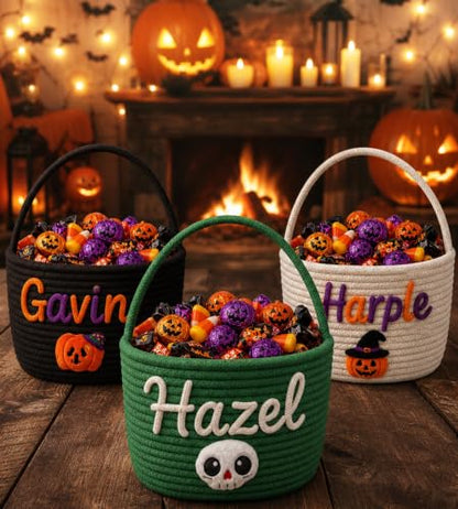 Personalised Halloween Basket with Name for Kids - Single-Hand Design