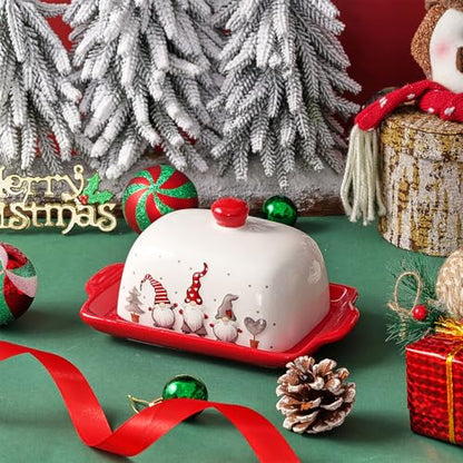 Christmas Gnomes Ceramic Butter Dish with Lid - 7.48" x 4.76"