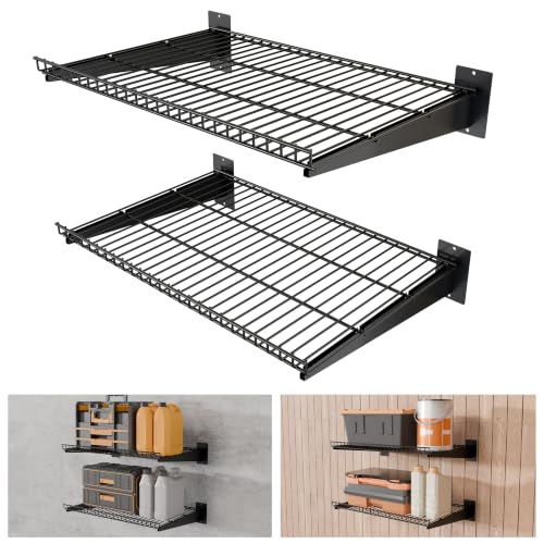 Black Wall Shelving 2-Pack - Heavy Duty Garage Storage 24x16.5 Inches