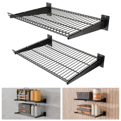 Black Wall Shelving 2-Pack - Heavy Duty Garage Storage 24x16.5 Inches