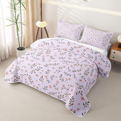 Lilac Twin Floral Quilt Set for Kids & Hot Sleepers - Breathable Polyester