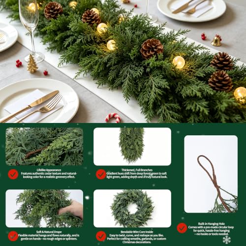10FT Realistic Cedar Garland - Holiday Christmas Wreath & Decor - Variation of 1
