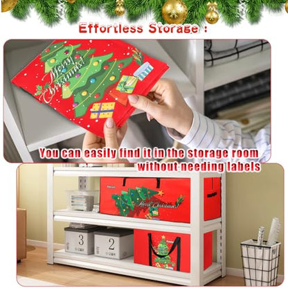 Christmas Tree Storage Bag 4FT with 3 Ornament Bags - Red for 3-4.5ft Tree