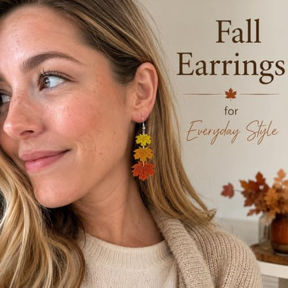 Thanksgiving Fall Maple Leaf Earrings for Women - 3 Layer Autumn Jewelry - Orange Yellow