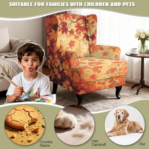 Maple Leaves Wingback Chair Cover 2 Piece Slipcover - Maple Leaves Variation