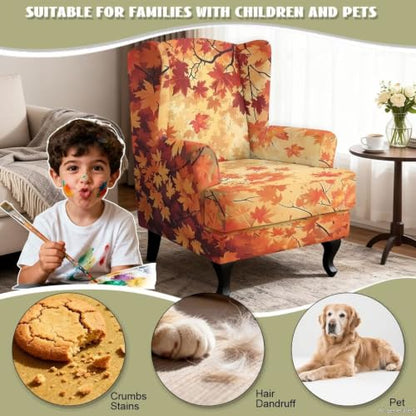 Maple Leaves Wingback Chair Cover 2 Piece Slipcover - Maple Leaves Variation