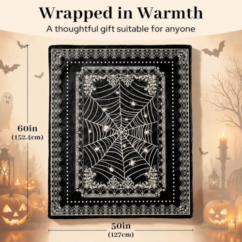 Halloween Blanket 60x50 Gothic Spider Web Throw Blanket - Dark Decor