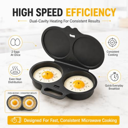 Dark Gray Microwave Egg Poacher with Lid & Handle - Dual Cavity 2026