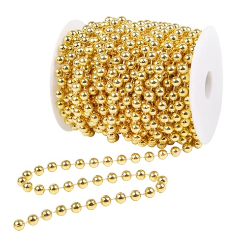 50ft Gold Christmas Beads Garland for Holiday Decor - Artificial Pearl Trim