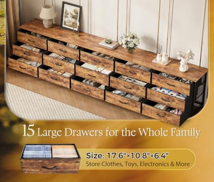 Large Rustic Brown 94.5 Inch Extra Long Dresser for Bedroom Storage