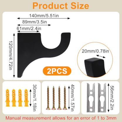 Black Wooden Curtain Rod Brackets Set of 2 - Heavy Duty Wall Mount Holders