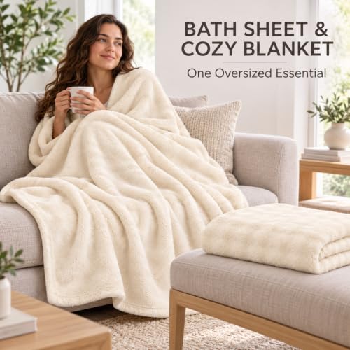 White Oversized Bath Towel 2 Pack 35 x 70 Coral Fleece Soft Absorbent
