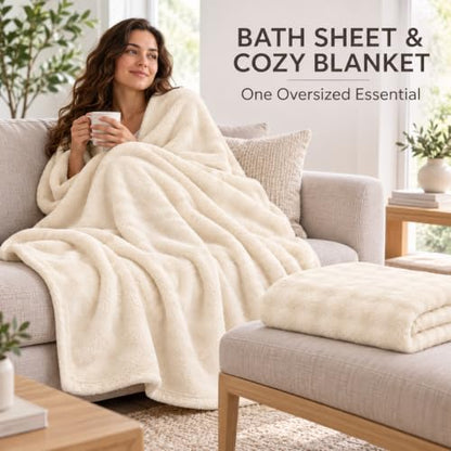 White Oversized Bath Towel 2 Pack 35 x 70 Coral Fleece Soft Absorbent