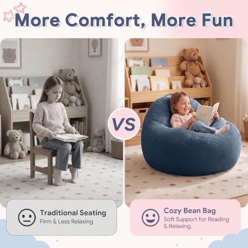 Kids Bean Bag Chair 33.5x33x24 Inches - Dark Blue Chenille Fabric