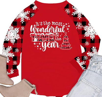 Plus Size Xmas Christmas Buffalo Plaid Tree Shirt Women Long Oversized Graphic Tee - 4X-Large Plus Red3