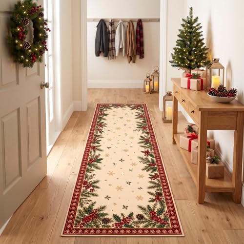 Christmas Area Rug for Living Room Hallways 2 x 6 ft - Rustic Holiday Decor