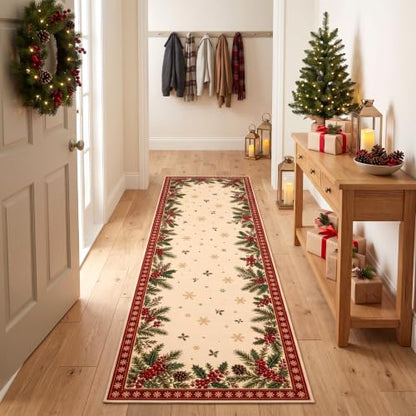 Christmas Area Rug for Living Room Hallways 2 x 6 ft - Rustic Holiday Decor