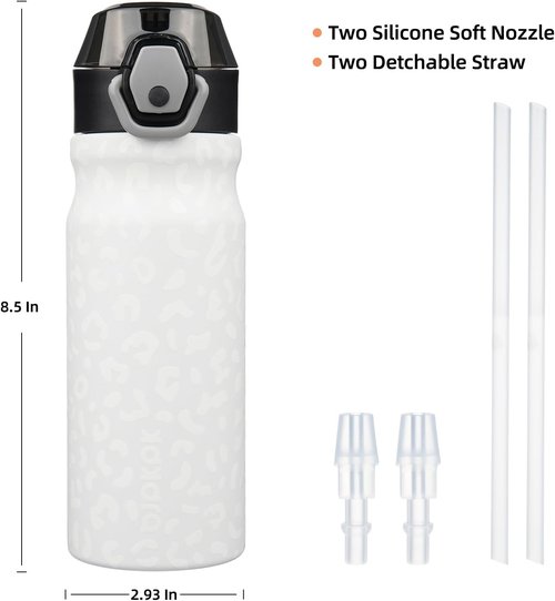 BJPKPK Insulated Water Bottle - 18oz Stainless Steel Flask with Straw, Leak-Proof Lid & Carry Handle | Cream Leopard