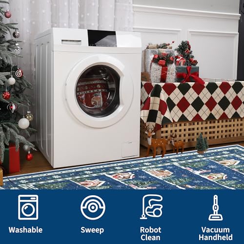 Christmas Snowflake Blue Runner Rug 2x6 Kitchen Hallway Non Slip Low Pile Washable