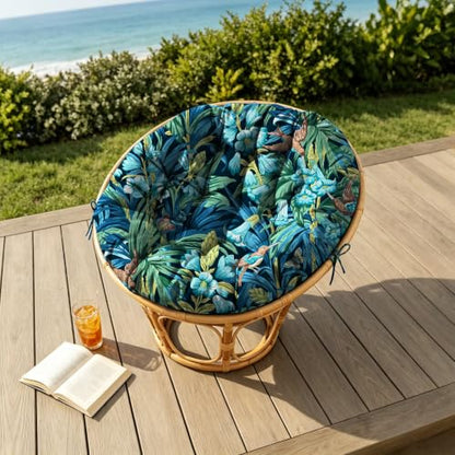 Blue Flower 47-Inch Round Tufted Floor Pillow Thick Seat Cushion for Home Decor
