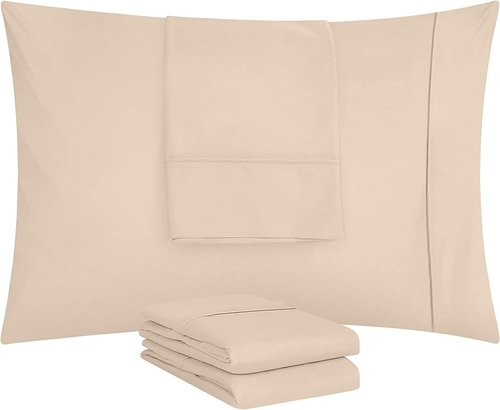 Utopia Bedding Standard Pillow Cases - 4 Pack - Envelope Closure - Soft Brushed Microfiber Fabric - Shrinkage and Fade Resistant Pillow Covers Standard Size 20 X 26 Inches (Standard, Beige)