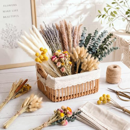1023 Pcs Dried Flowers Pampas Grass Bundle Natural Preserved Botanicals