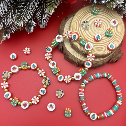 Christmas Polymer Clay Beads Bracelet Making Kit with Gold Beads - 2 Models Included