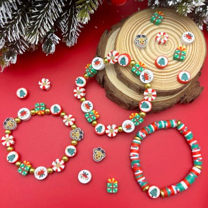 Christmas Polymer Clay Beads Bracelet Making Kit with Gold Beads - 2 Models Included