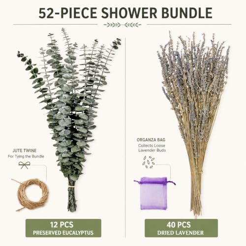 52 PCS Preserved Eucalyptus and Lavender Shower Bundle for Bathroom Decor