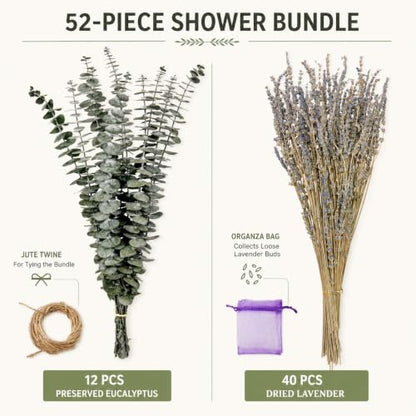 52 PCS Preserved Eucalyptus and Lavender Shower Bundle for Bathroom Decor