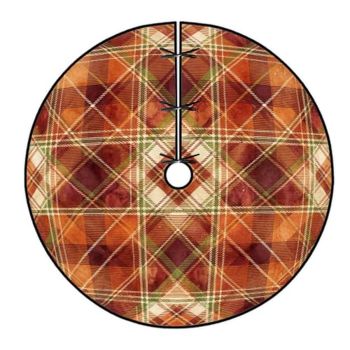 Rustic Autumn Plaid Christmas Tree Skirt 36 Inch - Orange