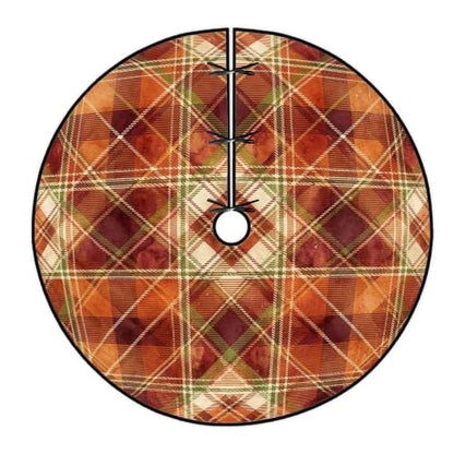 Rustic Autumn Plaid Christmas Tree Skirt 36 Inch - Orange