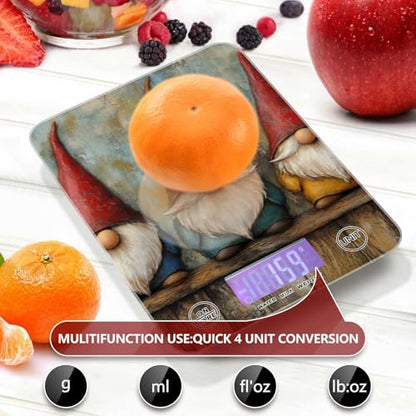 QwThum Food Scale Kitchen Digital Scale Food Ounces and Grams Dieting Baking Cooking Waterproof Glass Panels LCD Display,4 Units Scale Tare Function Gnome