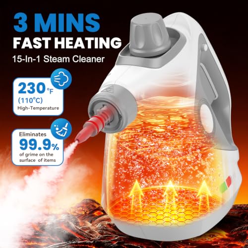 Handheld Steam Cleaner for Home with Gray Cap & Gray Handle, 15 Accessories