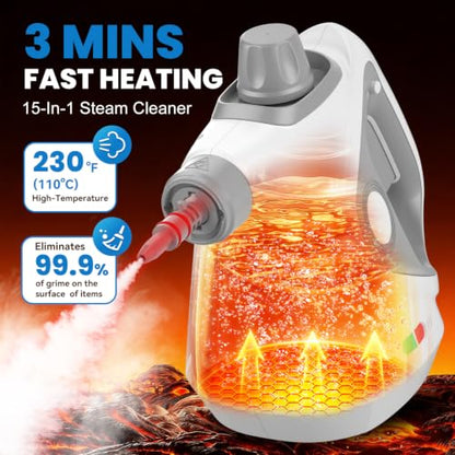 Handheld Steam Cleaner for Home with Gray Cap & Gray Handle, 15 Accessories