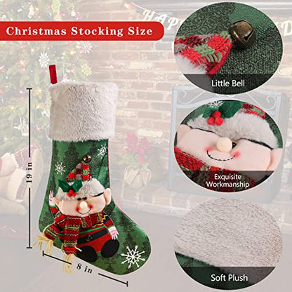 Set of 5 Large Christmas Stockings 18 Inch Xmas Fireplace Decor with Plush Cuff