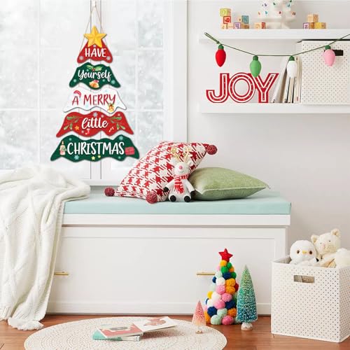 Have Yourself a Merry Little Christmas Hanging Signs Set of 5 - Colorful Wooden Holiday Decor