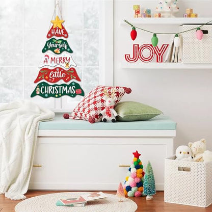 Have Yourself a Merry Little Christmas Hanging Signs Set of 5 - Colorful Wooden Holiday Decor