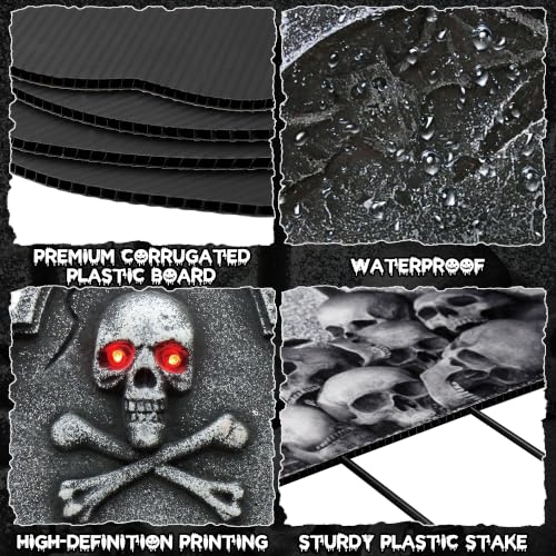 Halloween Graveyard Tombstone Decorations Set of 6 with Stakes - 17 Inch Outdoor Yard Signs for Halloween Party & Lawn Decor