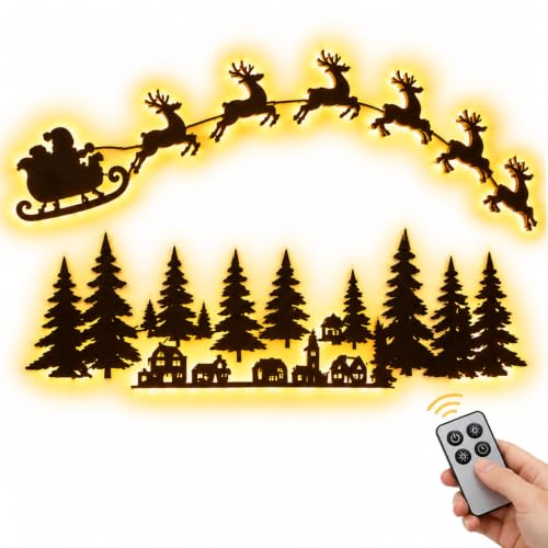 3D Light Up Wooden Reindeer Christmas Decor LED Wall Art - Variation C