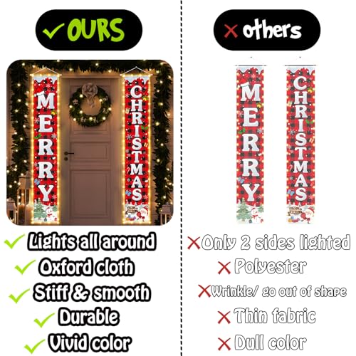 Outdoor Christmas Decorations Banner with String Lights - Merry Christmas Welcome Sign, 70 Inch Festive Yard & Door Decor