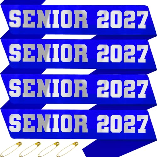 Graduation Sash Set 4Pcs Senior 2027 Blue Satin with Glitter Letters Party Decorations
