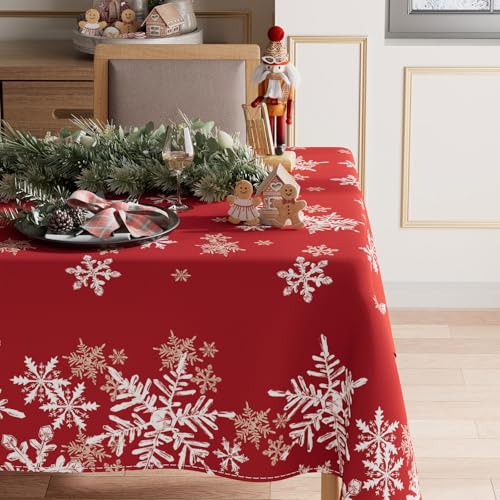 Winter Red Snowflakes Square Tablecloth 60x60 Inch Washable Christmas Decor