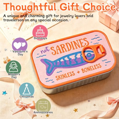 Sardines Jewelry Box Organizer with Fish-Shaped Holders for Rings and Necklaces