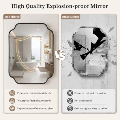 Black Scalloped Bathroom Mirror 36in x 30in Wall-Mounted Vanity Mirror