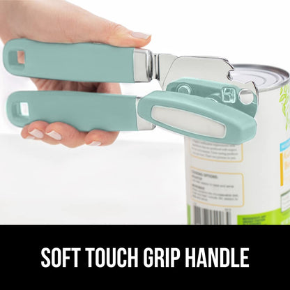 The Original Gorilla Grip Heavy Duty Stainless Steel Smooth Edge Manual Hand Held Can Opener With Soft Touch Handle, Rust Proof Oversized Handheld Easy Turn Knob, Large Lid Openers, Mint